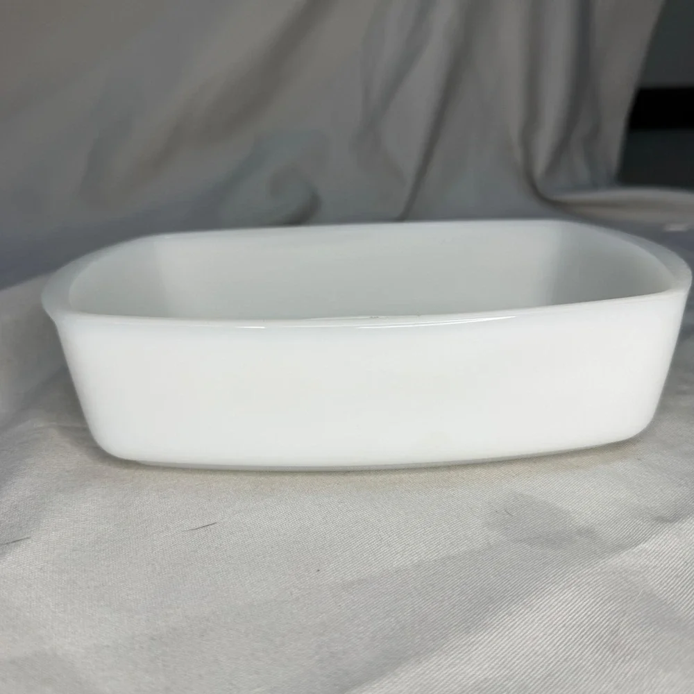 Vintage Fire-King White Milk Glass Rectangular Baking Dish Heat Proof USA Logo